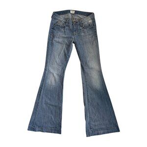 Hudson Womens Flared Jeans Size 27 Made In USA Medium Wash Denim Distressed